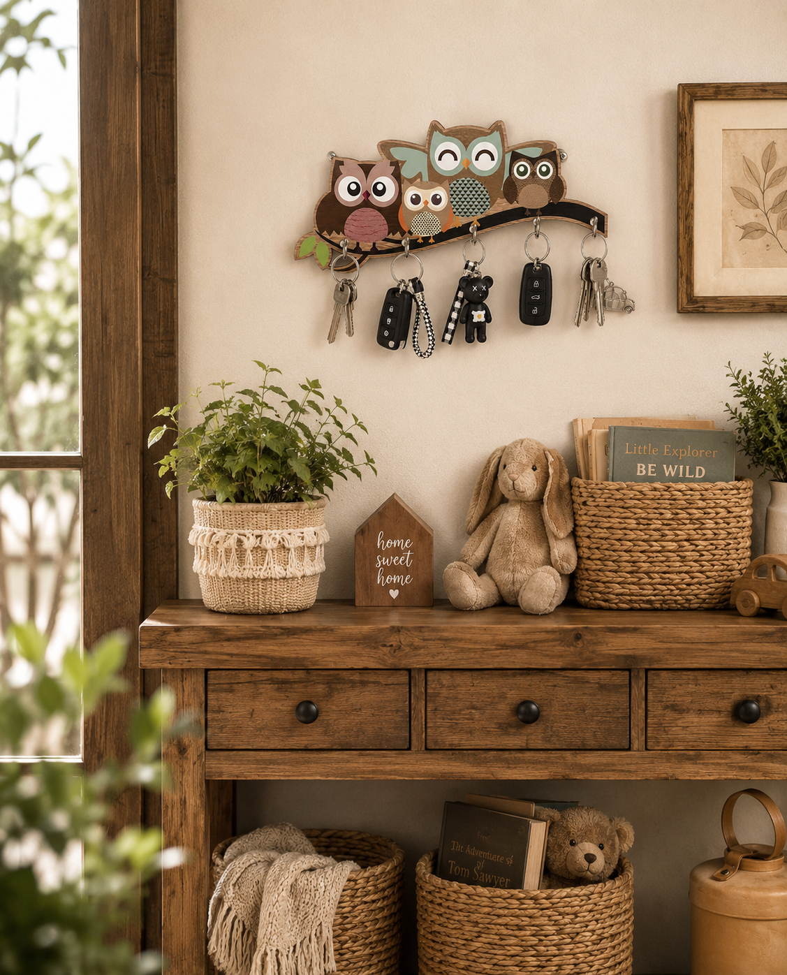 Cute Owl Key Holder Wall Decor