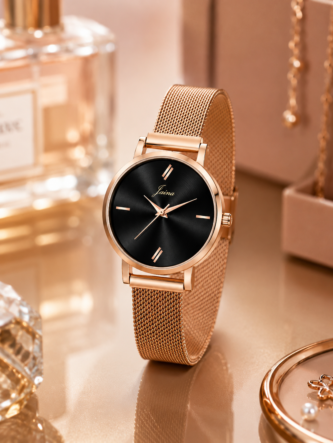 Jaina Noir Mesh Watch