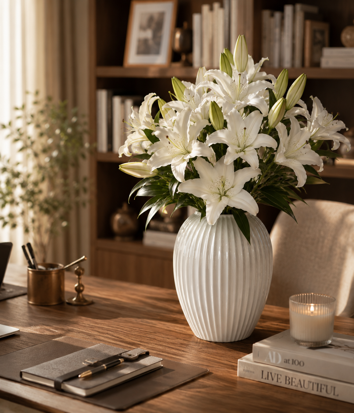 Artificial White Lily Flower Vase Set