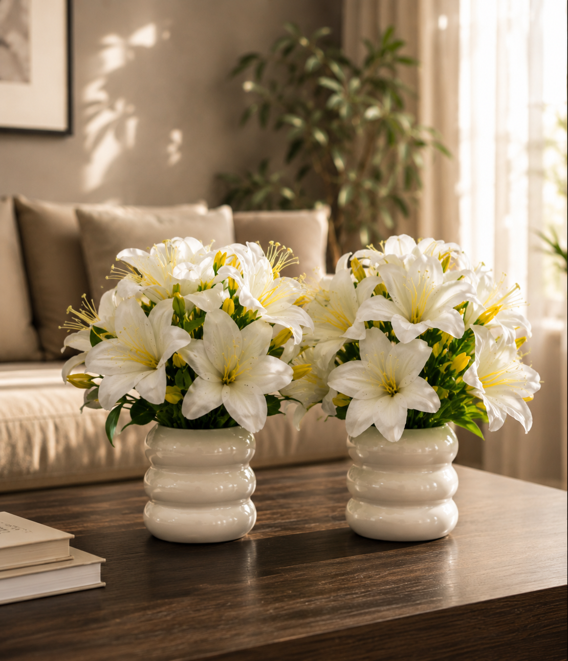 Artificial White Lily Flower Vase Set
