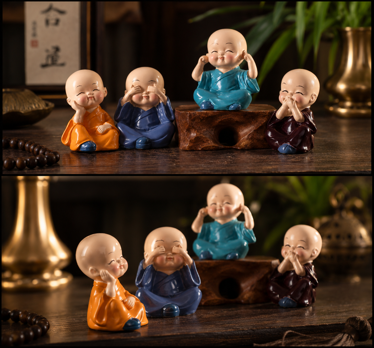 Cute Monk Statue Set for Home Decor