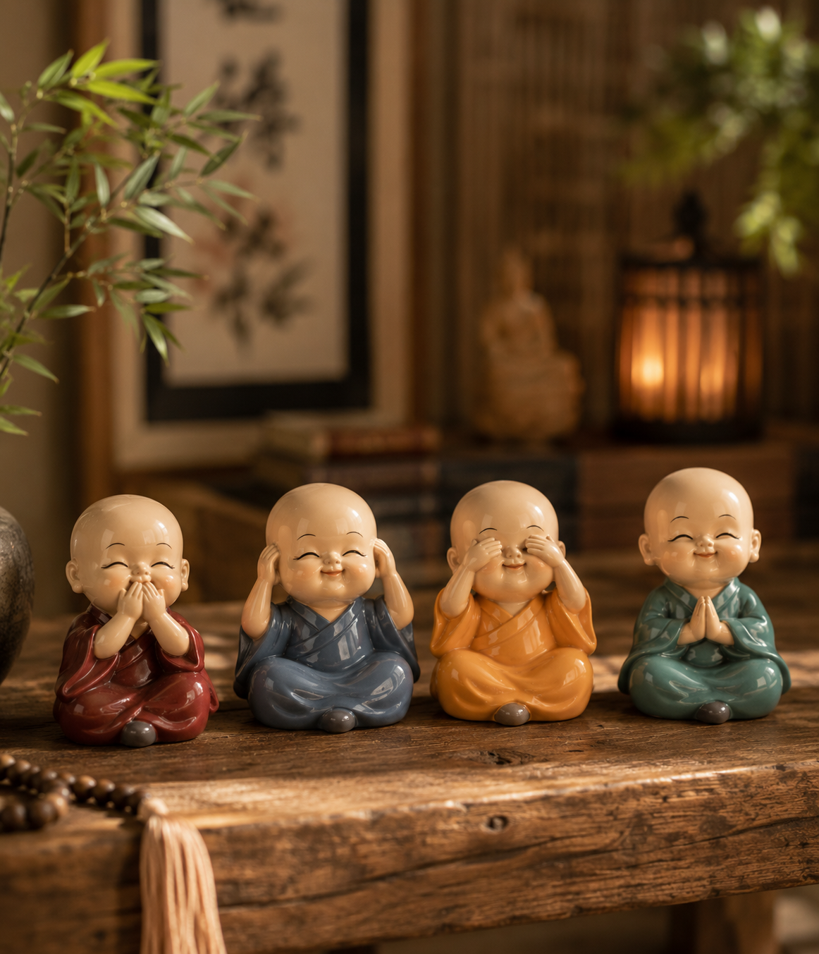 Cute Monk Statue Set for Home Decor