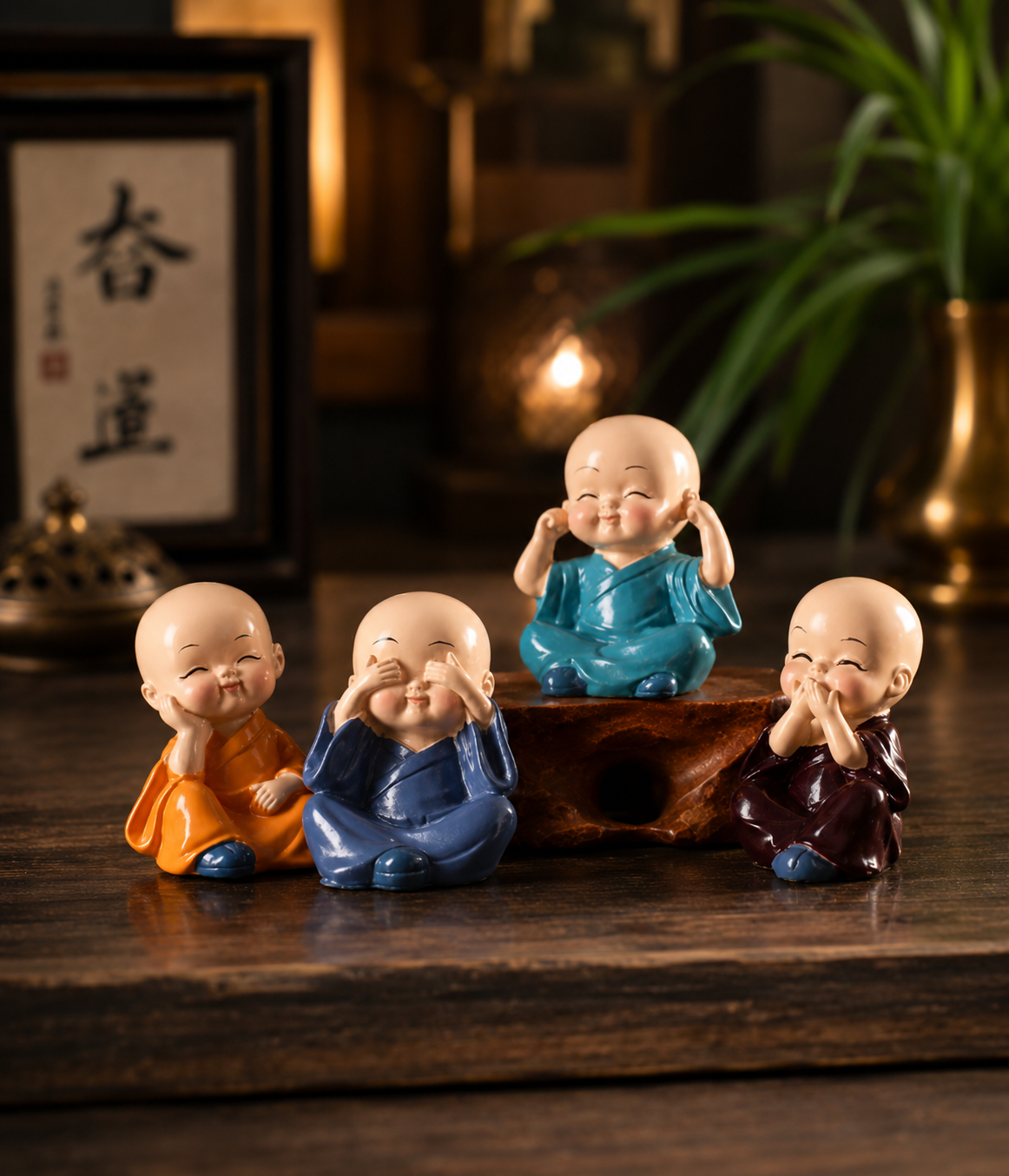 Cute Monk Statue Set for Home Decor