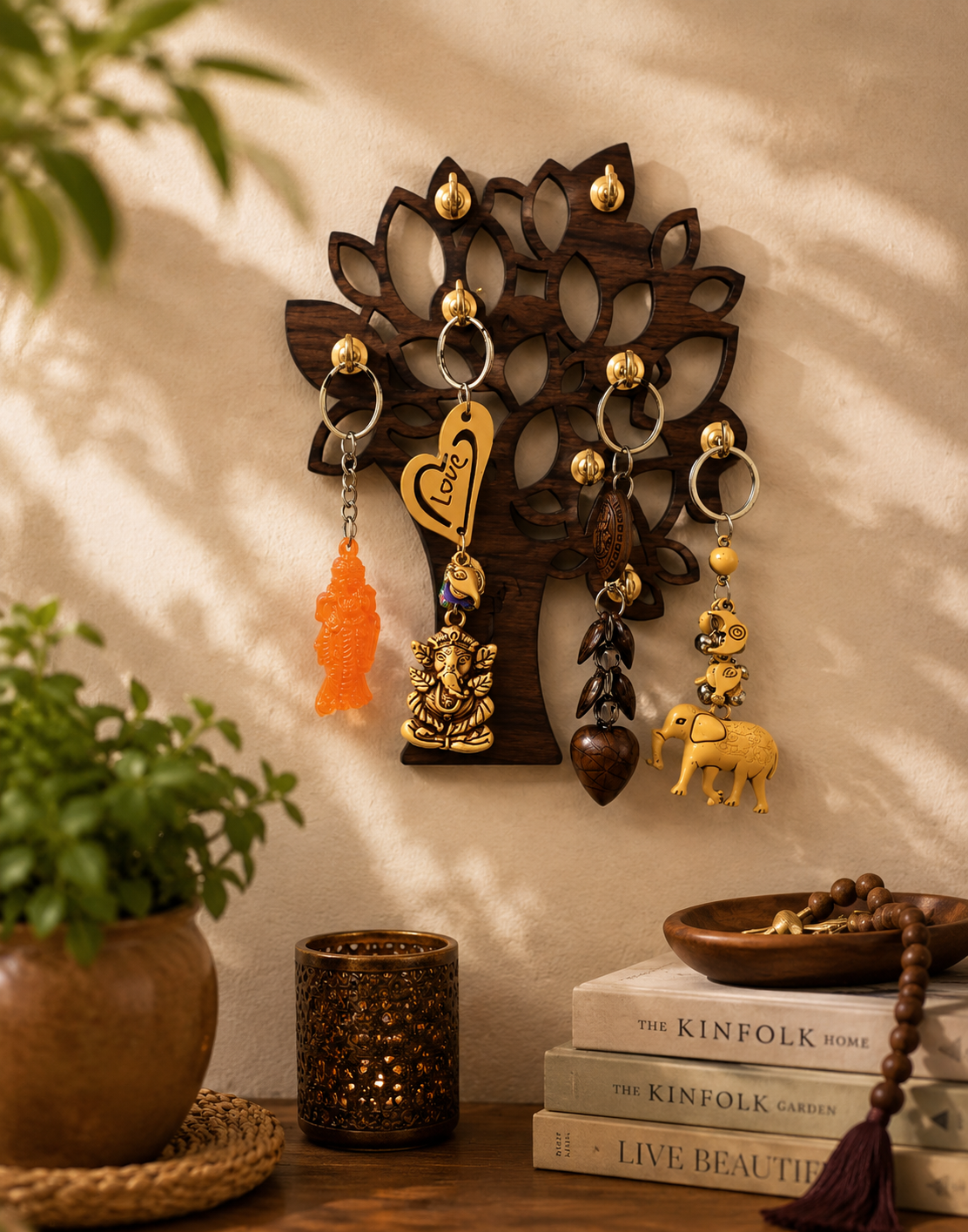 Tree Shape Wooden Key Holder Wall Decor