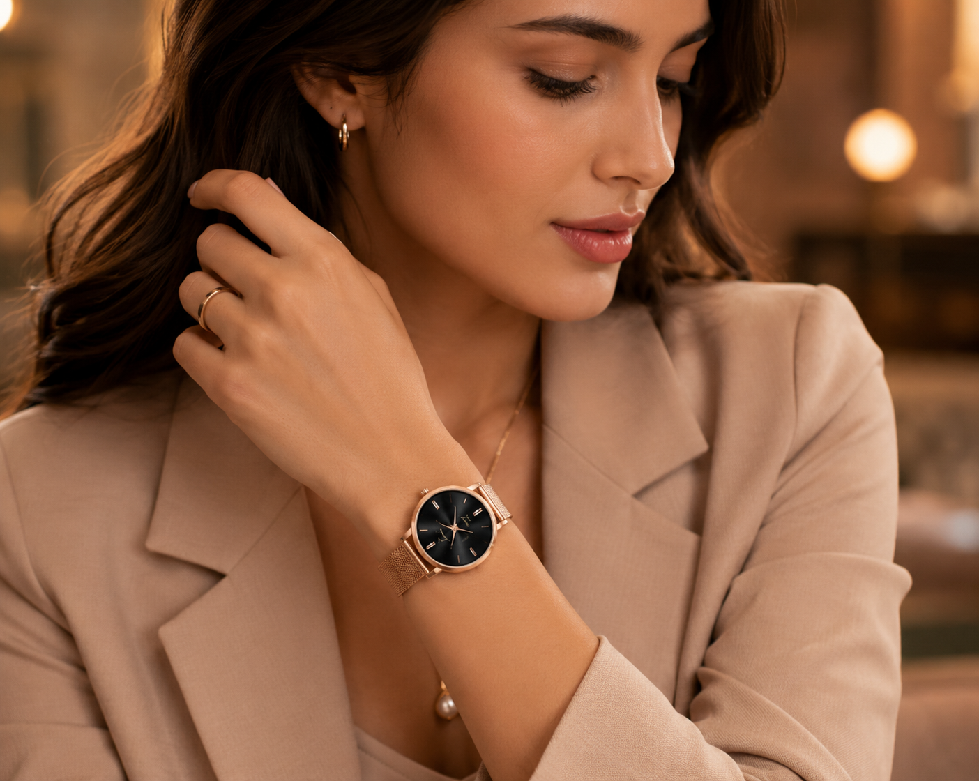 Jaina Noir Mesh Watch