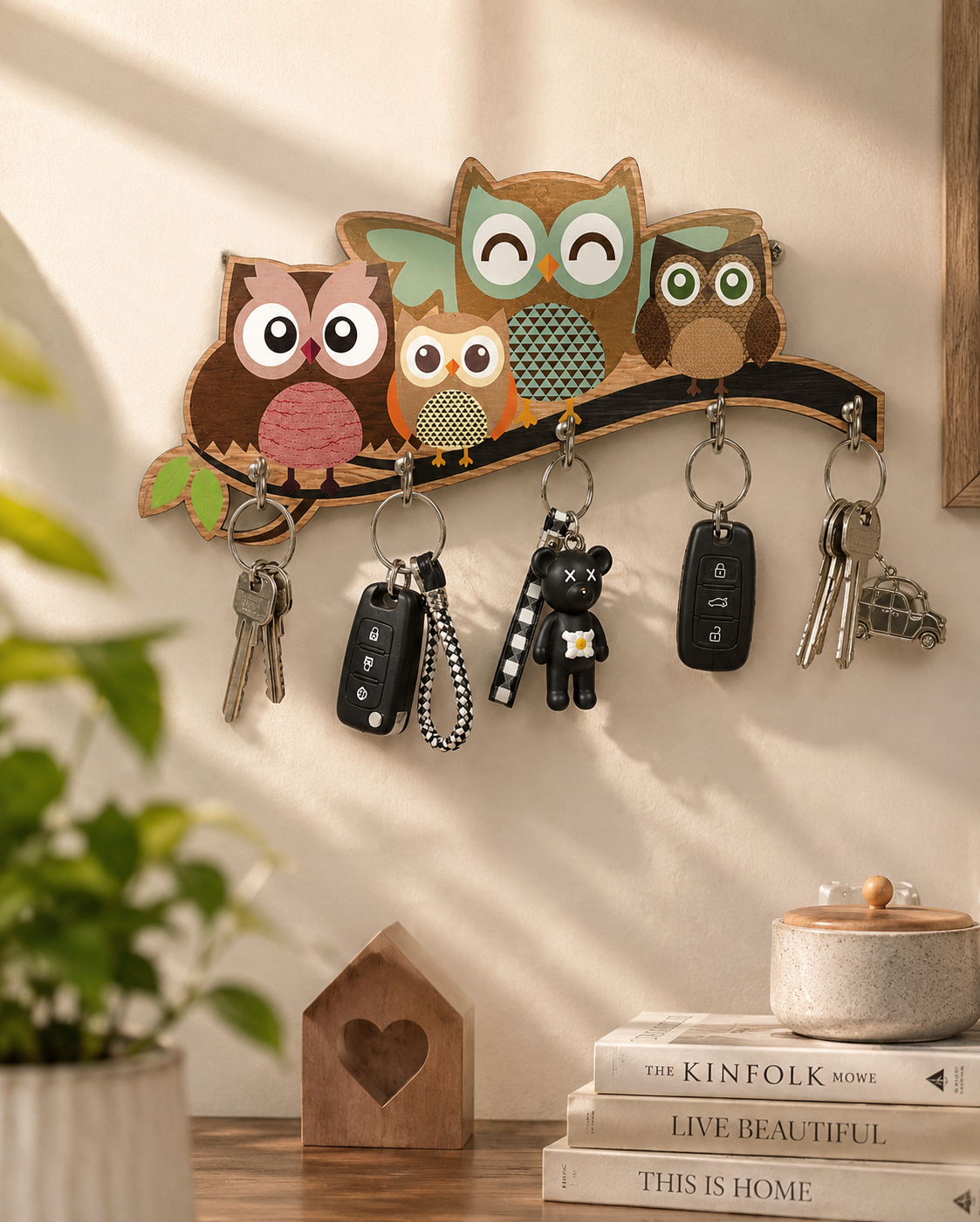 Cute Owl Key Holder Wall Decor