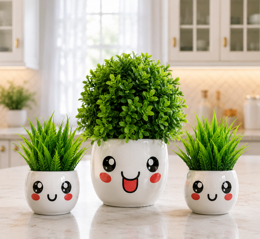 Cute Face Planter Pot Set