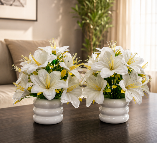 Artificial White Lily Flower Vase Set