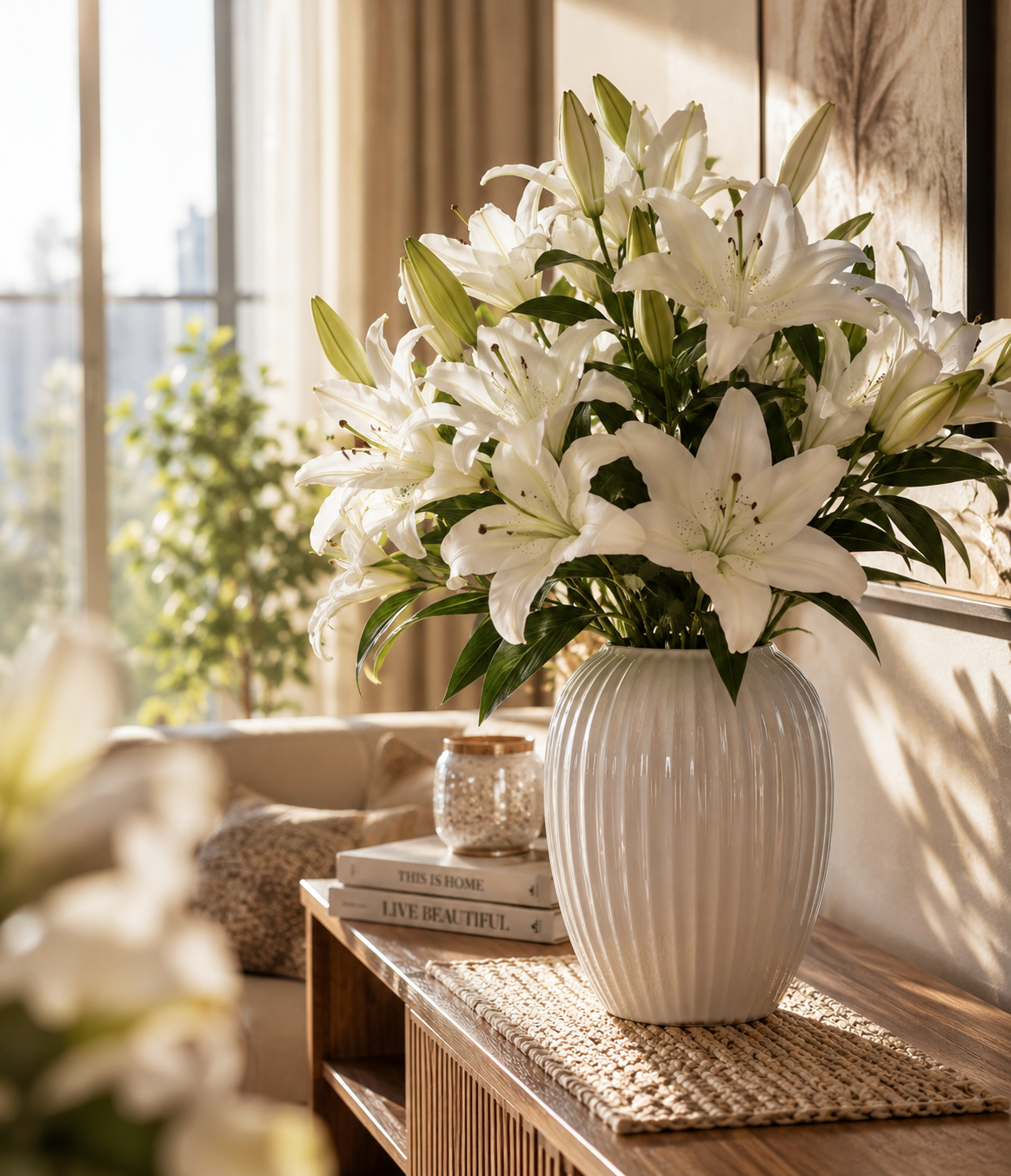 Artificial White Lily Flower Vase Set