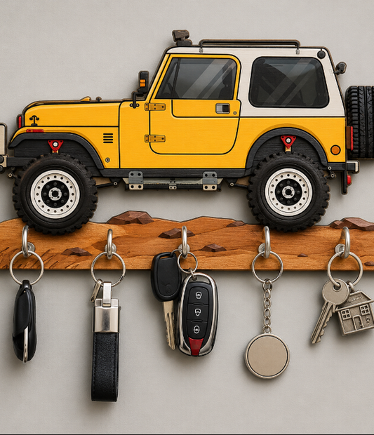 Wooden Jeep Wall Key Holder with Hooks