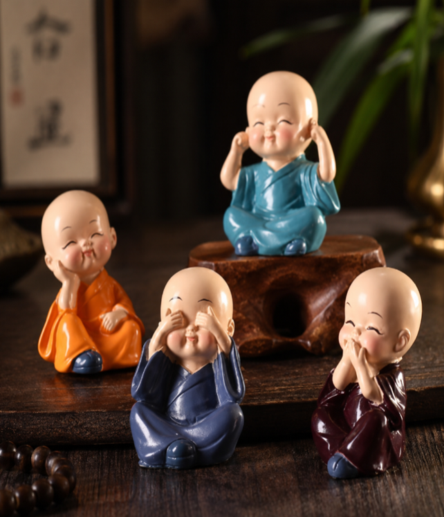 Cute Monk Statue Set for Home Decor