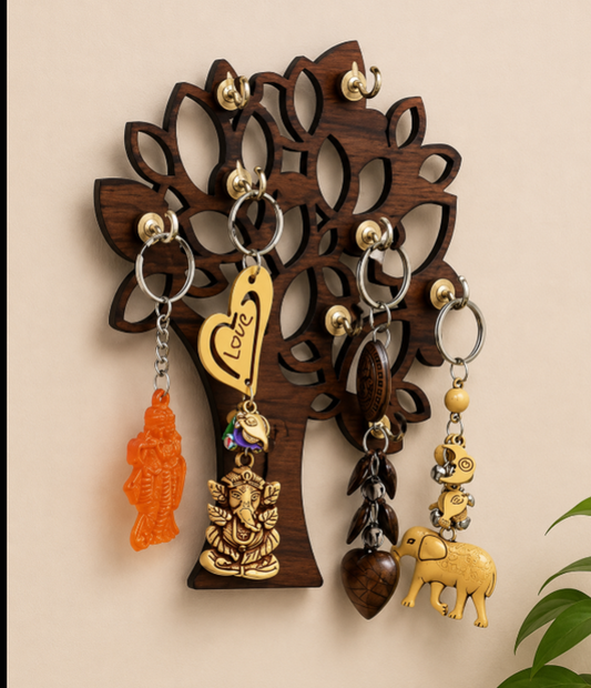 Tree Shape Wooden Key Holder Wall Decor